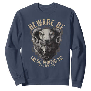 Beware Of False Prophets Sweatshirt Christian Sheep Wolf TS11 Navy Print Your Wear