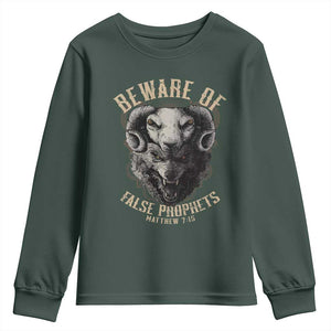 Beware Of False Prophets Youth Sweatshirt Christian Sheep Wolf TS11 Dark Forest Green Print Your Wear