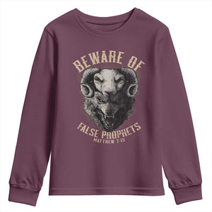 Beware Of False Prophets Youth Sweatshirt Christian Sheep Wolf TS11 Maroon Print Your Wear