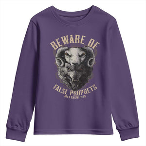 Beware Of False Prophets Youth Sweatshirt Christian Sheep Wolf TS11 Purple Print Your Wear