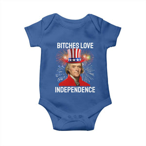 Bitches Love Independence Baby Onesie Thomas Jefferson Funny 4th Of July TS10 Royal Blue Print Your Wear
