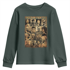 Black Freedom Fighters Youth Sweatshirt Huey P. Newton Bobby Seale Black History Month Juneteenth TS10 Dark Forest Green Print Your Wear