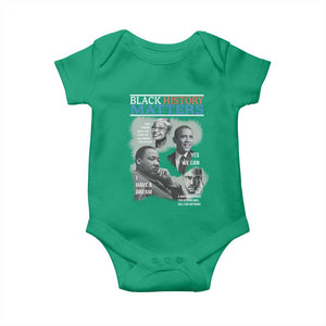 Black History Matters Baby Onesie MLK Malcolm X Obama Rosa Parks Inspirational Tribute TS02 Irish Green Print Your Wear