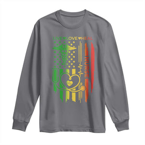 Black Nurse Long Sleeve Shirt American Flag Proud Afro African Women Melanin Pride TS10 Charcoal Print Your Wear