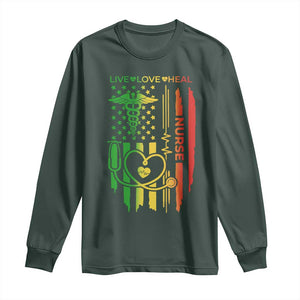 Black Nurse Long Sleeve Shirt American Flag Proud Afro African Women Melanin Pride TS10 Dark Forest Green Print Your Wear