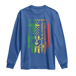 Black Nurse Long Sleeve Shirt American Flag Proud Afro African Women Melanin Pride TS10 Royal Blue Print Your Wear