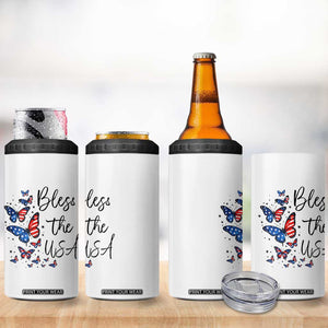 Bless The USA 4th of July 4 in 1 Can Cooler Tumbler Patriotic American Flag Butterfly Independence Day TS11 Print Your Wear