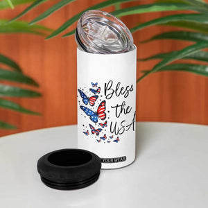 Bless The USA 4th of July 4 in 1 Can Cooler Tumbler Patriotic American Flag Butterfly Independence Day TS11 Print Your Wear
