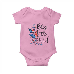 Bless The USA 4th of July Baby Onesie Patriotic American Flag Butterfly Independence Day TS11 Light Pink Print Your Wear