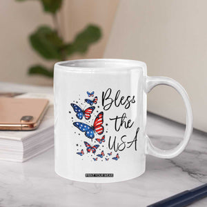 Bless The USA 4th of July Coffee Mug Patriotic American Flag Butterfly Independence Day TS11 Print Your Wear