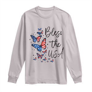 Bless The USA 4th of July Long Sleeve Shirt Patriotic American Flag Butterfly Independence Day TS11 Ice Gray Print Your Wear