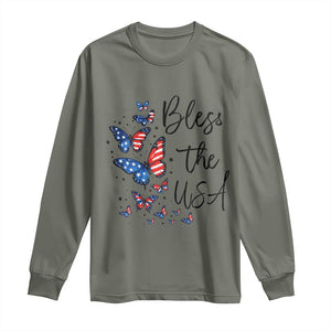 Bless The USA 4th of July Long Sleeve Shirt Patriotic American Flag Butterfly Independence Day TS11 Military Green Print Your Wear