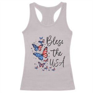 Bless The USA 4th of July Racerback Tank Top Patriotic American Flag Butterfly Independence Day TS11 Ice Gray Print Your Wear