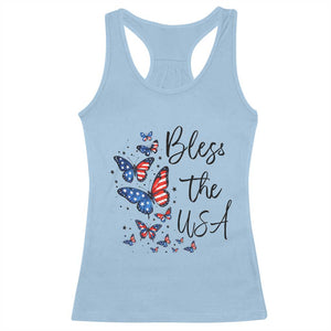 Bless The USA 4th of July Racerback Tank Top Patriotic American Flag Butterfly Independence Day TS11 Light Blue Print Your Wear