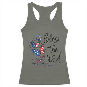 Bless The USA 4th of July Racerback Tank Top Patriotic American Flag Butterfly Independence Day TS11 Military Green Print Your Wear