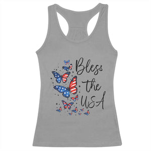 Bless The USA 4th of July Racerback Tank Top Patriotic American Flag Butterfly Independence Day TS11 Sport Gray Print Your Wear