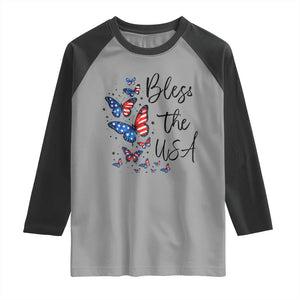 Bless The USA 4th of July Raglan Shirt Patriotic American Flag Butterfly Independence Day TS11 Sport Gray Black Print Your Wear