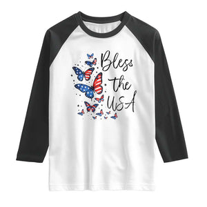 Bless The USA 4th of July Raglan Shirt Patriotic American Flag Butterfly Independence Day TS11 White Black Print Your Wear