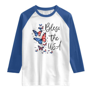 Bless The USA 4th of July Raglan Shirt Patriotic American Flag Butterfly Independence Day TS11 White Royal Print Your Wear