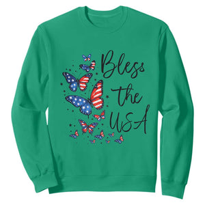 Bless The USA 4th of July Sweatshirt Patriotic American Flag Butterfly Independence Day TS11 Irish Green Print Your Wear