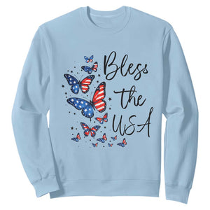 Bless The USA 4th of July Sweatshirt Patriotic American Flag Butterfly Independence Day TS11 Light Blue Print Your Wear