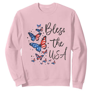 Bless The USA 4th of July Sweatshirt Patriotic American Flag Butterfly Independence Day TS11 Light Pink Print Your Wear