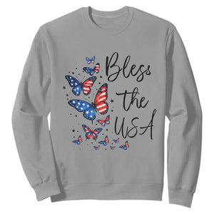 Bless The USA 4th of July Sweatshirt Patriotic American Flag Butterfly Independence Day TS11 Sport Gray Print Your Wear
