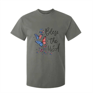 Bless The USA 4th of July T Shirt For Kid Patriotic American Flag Butterfly Independence Day TS11 Military Green Print Your Wear