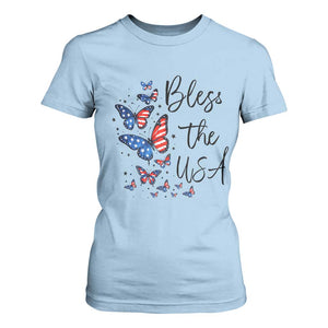 Bless The USA 4th of July T Shirt For Women Patriotic American Flag Butterfly Independence Day TS11 Light Blue Print Your Wear