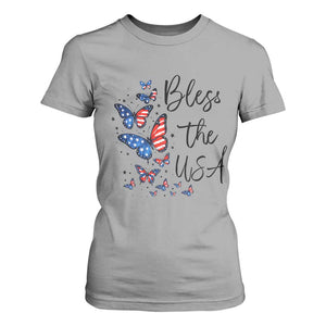 Bless The USA 4th of July T Shirt For Women Patriotic American Flag Butterfly Independence Day TS11 Sport Gray Print Your Wear