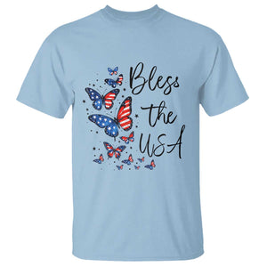 Bless The USA 4th of July T Shirt Patriotic American Flag Butterfly Independence Day TS11 Light Blue Print Your Wear