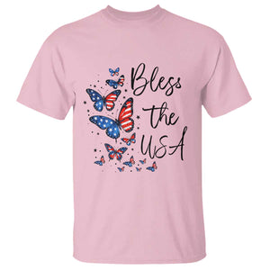 Bless The USA 4th of July T Shirt Patriotic American Flag Butterfly Independence Day TS11 Light Pink Print Your Wear