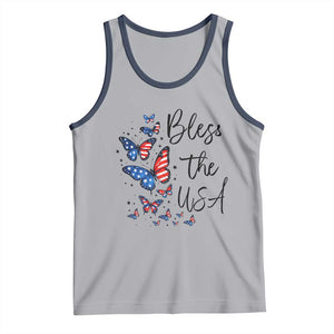 Bless The USA 4th of July Tank Top Patriotic American Flag Butterfly Independence Day TS11 Athletic Heather Navy Print Your Wear