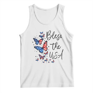 Bless The USA 4th of July Tank Top Patriotic American Flag Butterfly Independence Day TS11 White Print Your Wear