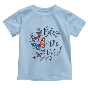 Bless The USA 4th of July Toddler T Shirt Patriotic American Flag Butterfly Independence Day TS11 Light Blue Print Your Wear