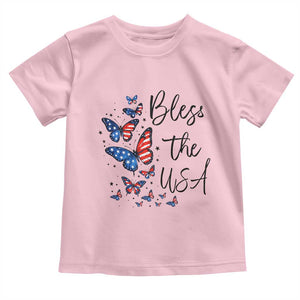 Bless The USA 4th of July Toddler T Shirt Patriotic American Flag Butterfly Independence Day TS11 Light Pink Print Your Wear