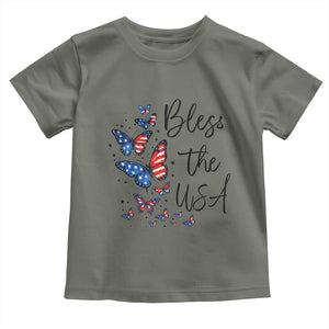Bless The USA 4th of July Toddler T Shirt Patriotic American Flag Butterfly Independence Day TS11 Military Green Print Your Wear