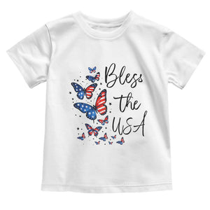 Bless The USA 4th of July Toddler T Shirt Patriotic American Flag Butterfly Independence Day TS11 White Print Your Wear