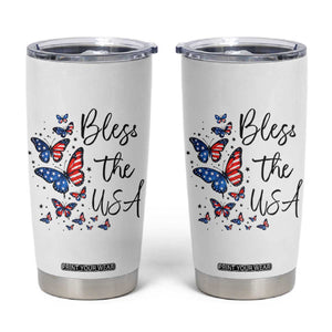 Bless The USA 4th of July Tumbler Cup Patriotic American Flag Butterfly Independence Day TS11 White Print Your Wear