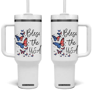 Bless The USA 4th of July Tumbler With Handle Patriotic American Flag Butterfly Independence Day TS11 One Size: 40 oz White Print Your Wear