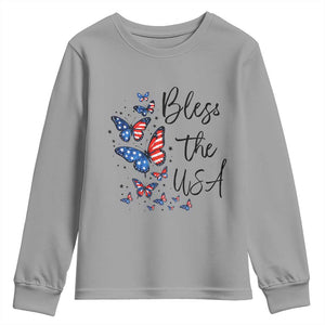 Bless The USA 4th of July Youth Sweatshirt Patriotic American Flag Butterfly Independence Day TS11 Sport Gray Print Your Wear