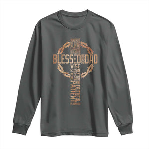 Blessed Dad Christian Long Sleeve Shirt Religious Cross Fathers Day TS11 Dark Heather Print Your Wear