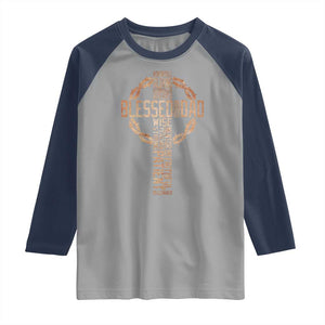 Blessed Dad Christian Raglan Shirt Religious Cross Fathers Day TS11 Sport Gray Navy Print Your Wear