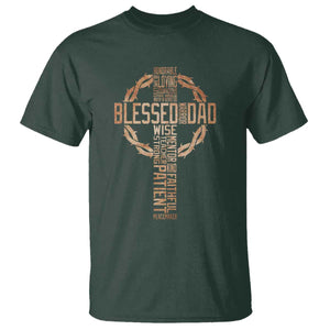 Blessed Dad Christian T Shirt Religious Cross Fathers Day TS11 Dark Forest Green Print Your Wear