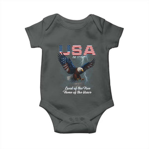 Bold Patriotic American Eagle Baby Onesie Land of the Free Home of the Brave Est 1776 TS02 Dark Heather Print Your Wear
