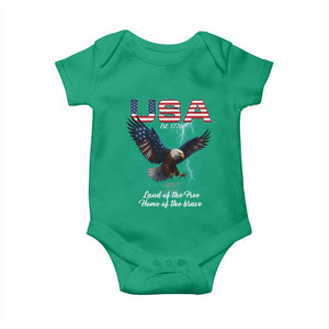 Bold Patriotic American Eagle Baby Onesie Land of the Free Home of the Brave Est 1776 TS02 Irish Green Print Your Wear