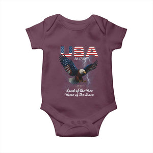 Bold Patriotic American Eagle Baby Onesie Land of the Free Home of the Brave Est 1776 TS02 Maroon Print Your Wear