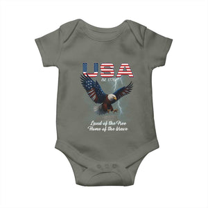 Bold Patriotic American Eagle Baby Onesie Land of the Free Home of the Brave Est 1776 TS02 Military Green Print Your Wear