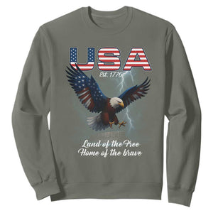 Bold Patriotic American Eagle Sweatshirt Land of the Free Home of the Brave Est 1776 TS02 Military Green Print Your Wear