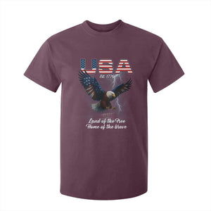 Bold Patriotic American Eagle T Shirt For Kid Land of the Free Home of the Brave Est 1776 TS02 Maroon Print Your Wear